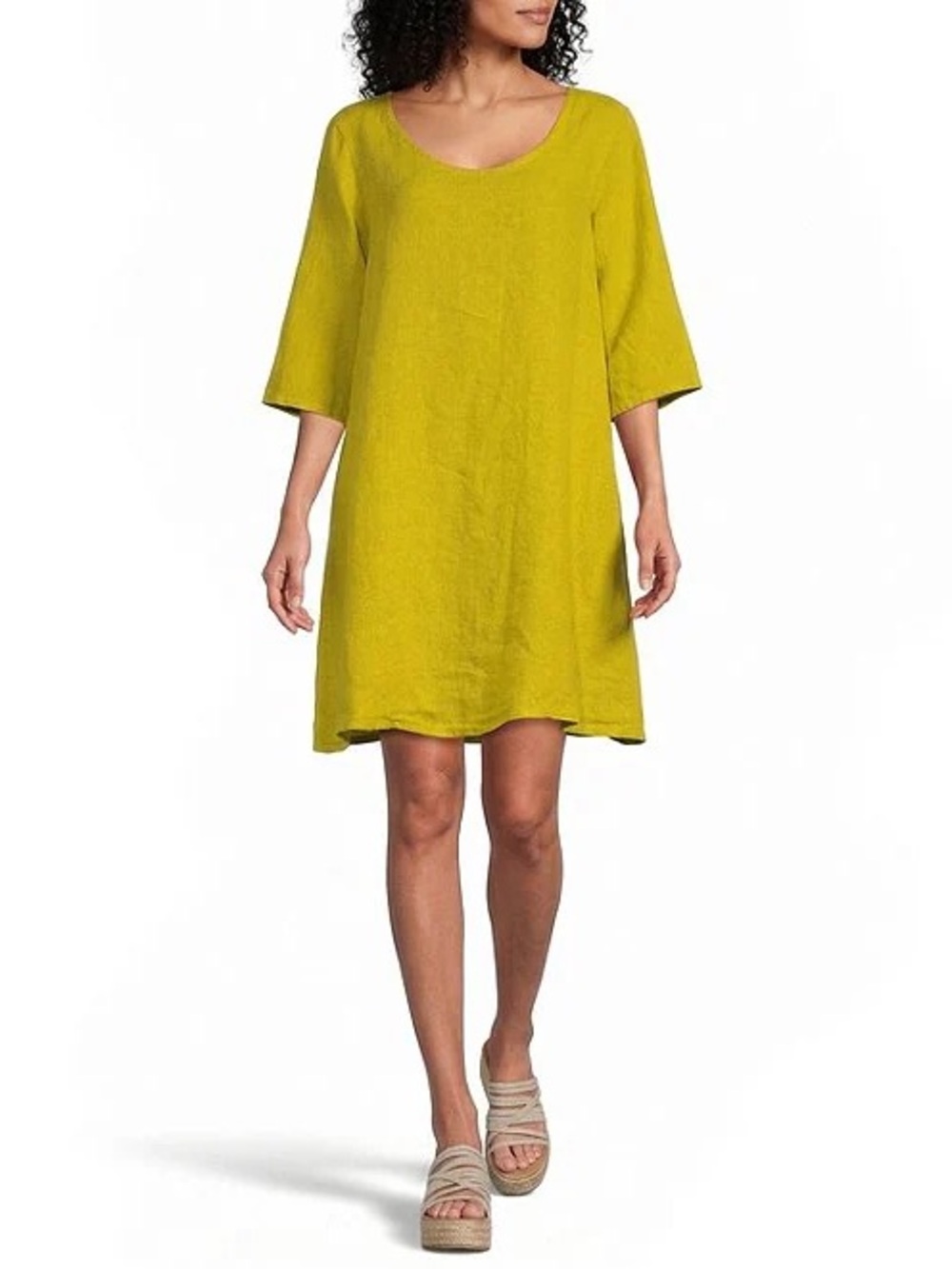 Brynn Walker 100% Linen Light Scoop Neck A-line Mini Dress Yellow Size Large